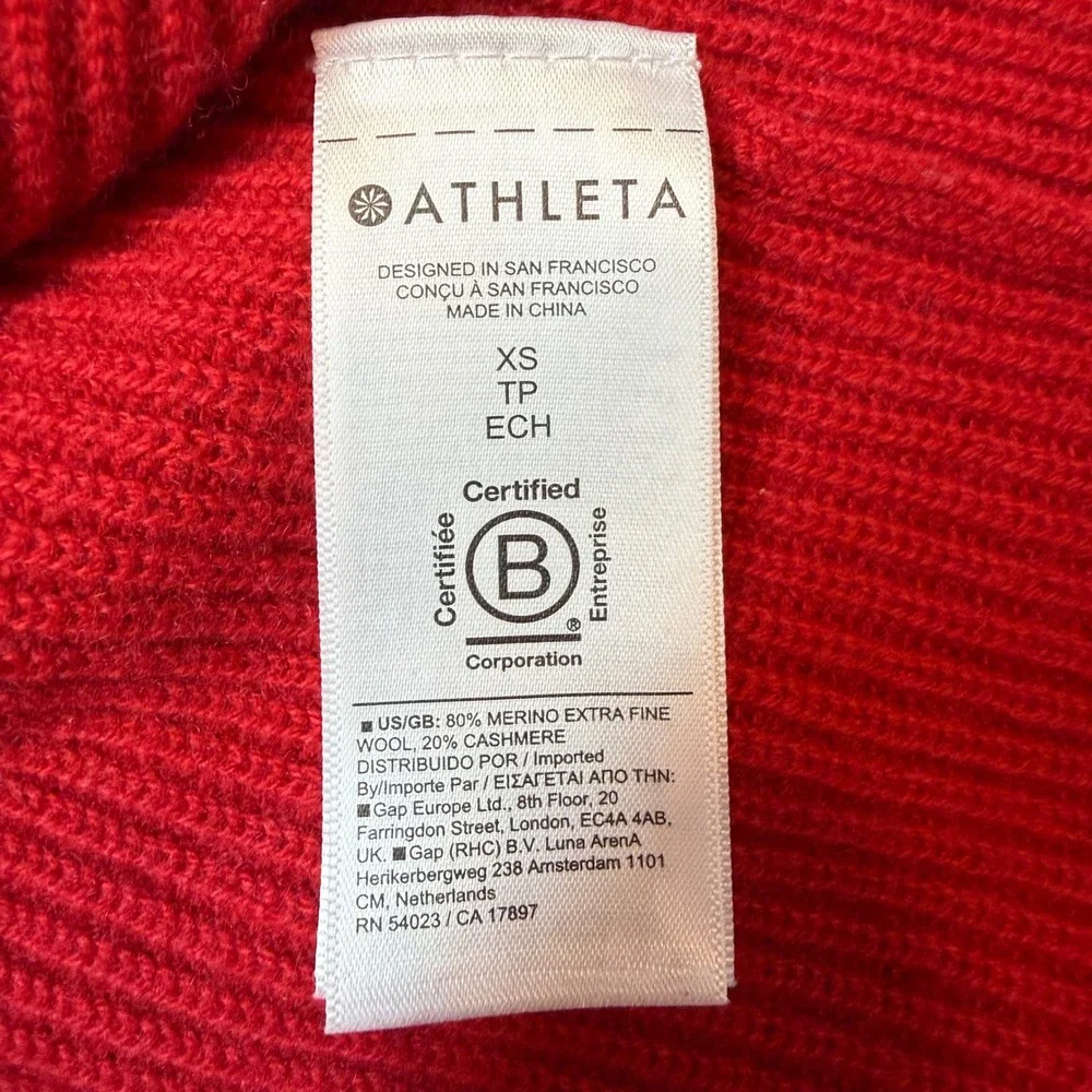 Athleta Alpine Turtleneck‎ Cowl Sweater XS Red Merino Wool Cashmere Blend